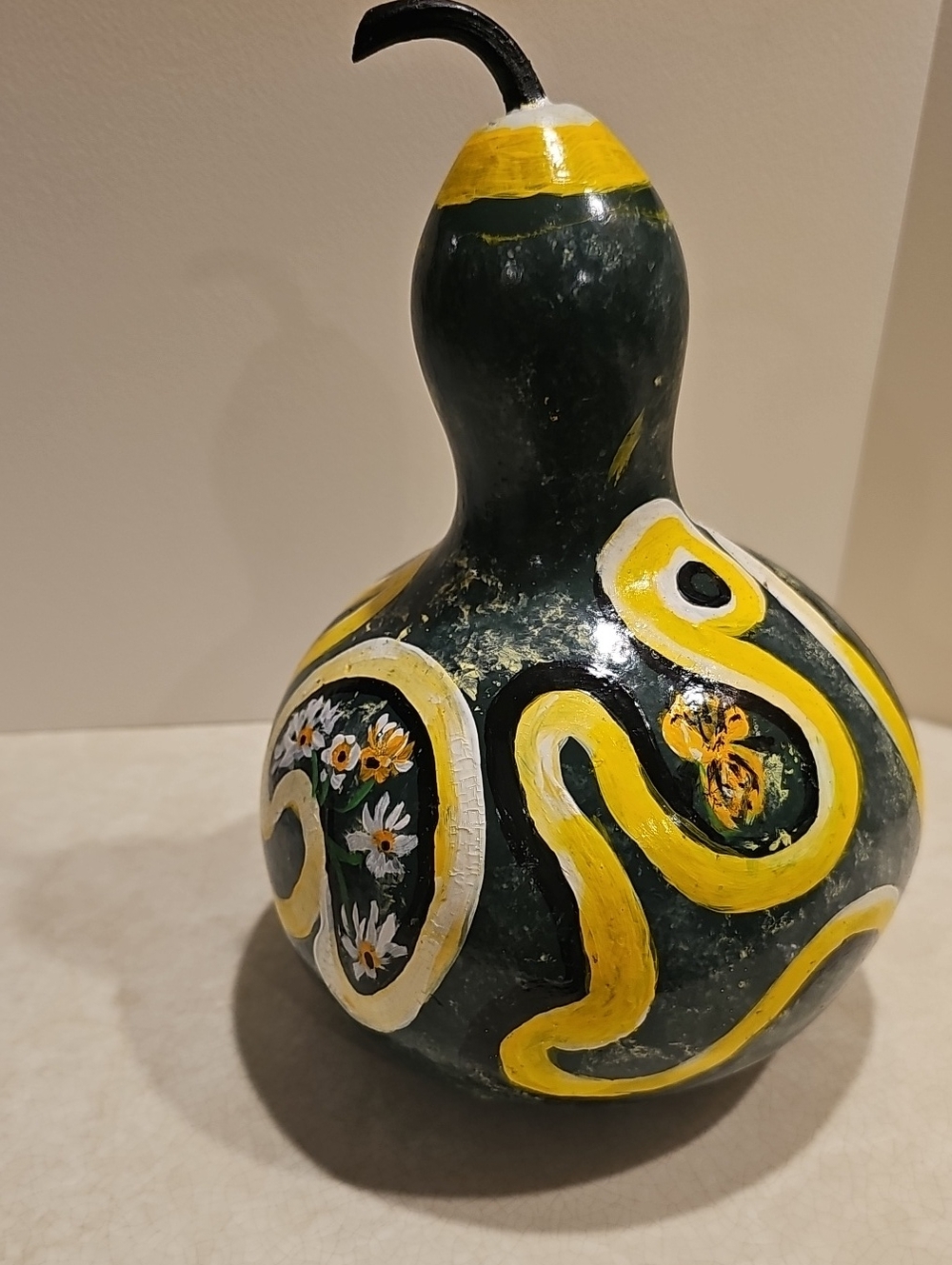 Hand-Painted Yellow & Green Decorative Gourd - Home Art Accent